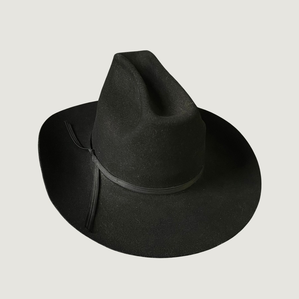 Sheplers Dynafelt Black Wool Fur Cowboy Hat Made in USA Sz 7 1/8 Water Repellent